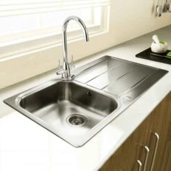Rangemaster Glendale Single Bowl Stainless Steel Kitchen Sink & Vellamo Revolve Monobloc Mixer Tap -Vado Sale Store 44433 gl9501 hero