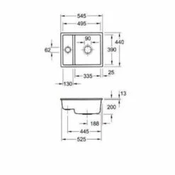 Villeroy & Boch Subway 60XU Alpine White Ceramic 1.5 Bowl Undermount Kitchen Sink With Right Hand Main Bowl - 545 X 440mm 7 Villeroy & Boch Subway 60XU Alpine White Ceramic 1.5 Bowl Undermount Kitchen Sink With Right Hand Main Bowl - 545 X 440mm -Vado Sale Store 6758.00 diagram 500x500 1