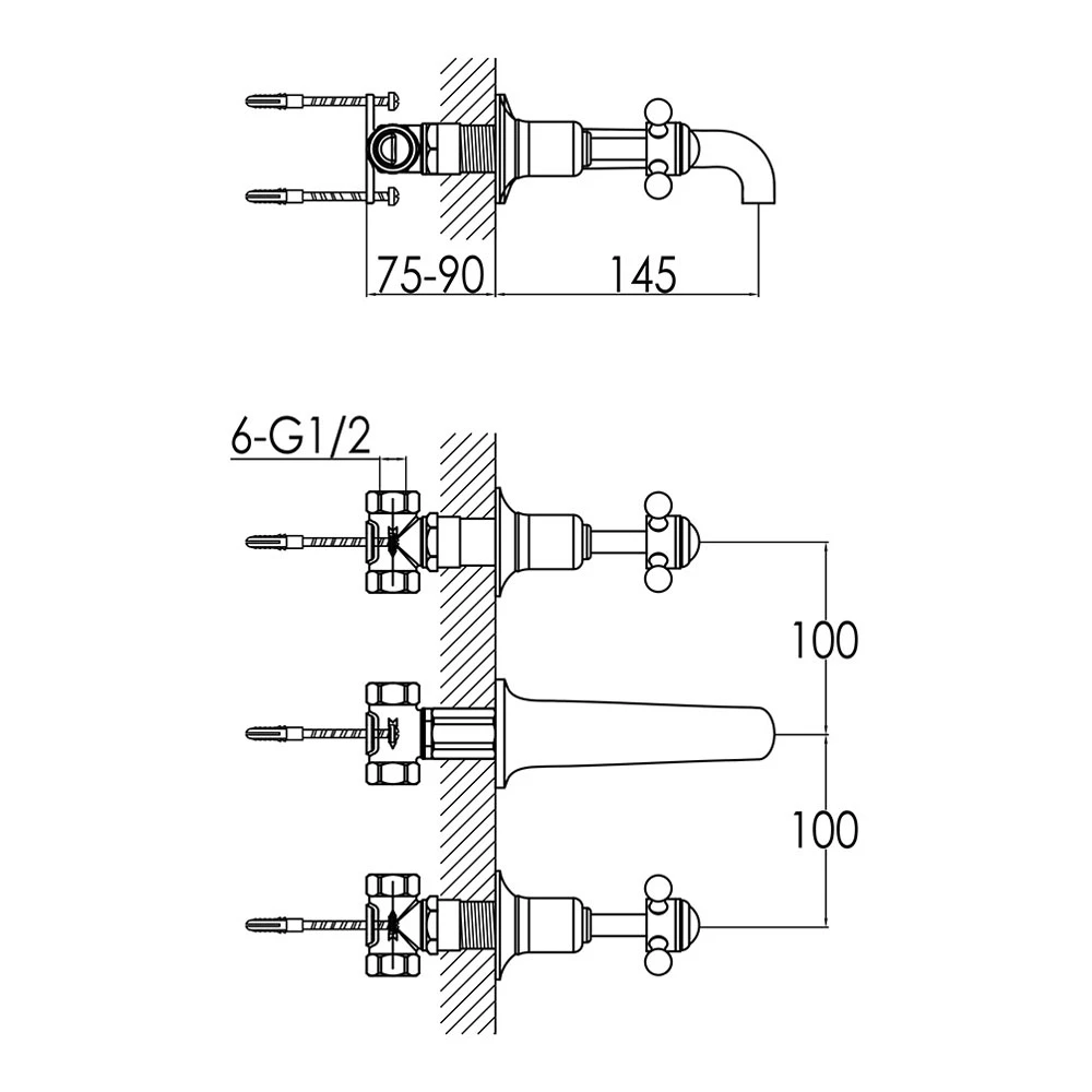 Butler & Rose Caledonia Crosshead Wall Mounted Basin Mixer - Chrome 7 Butler & Rose Caledonia Crosshead Wall Mounted Basin Mixer - Chrome - Image 5