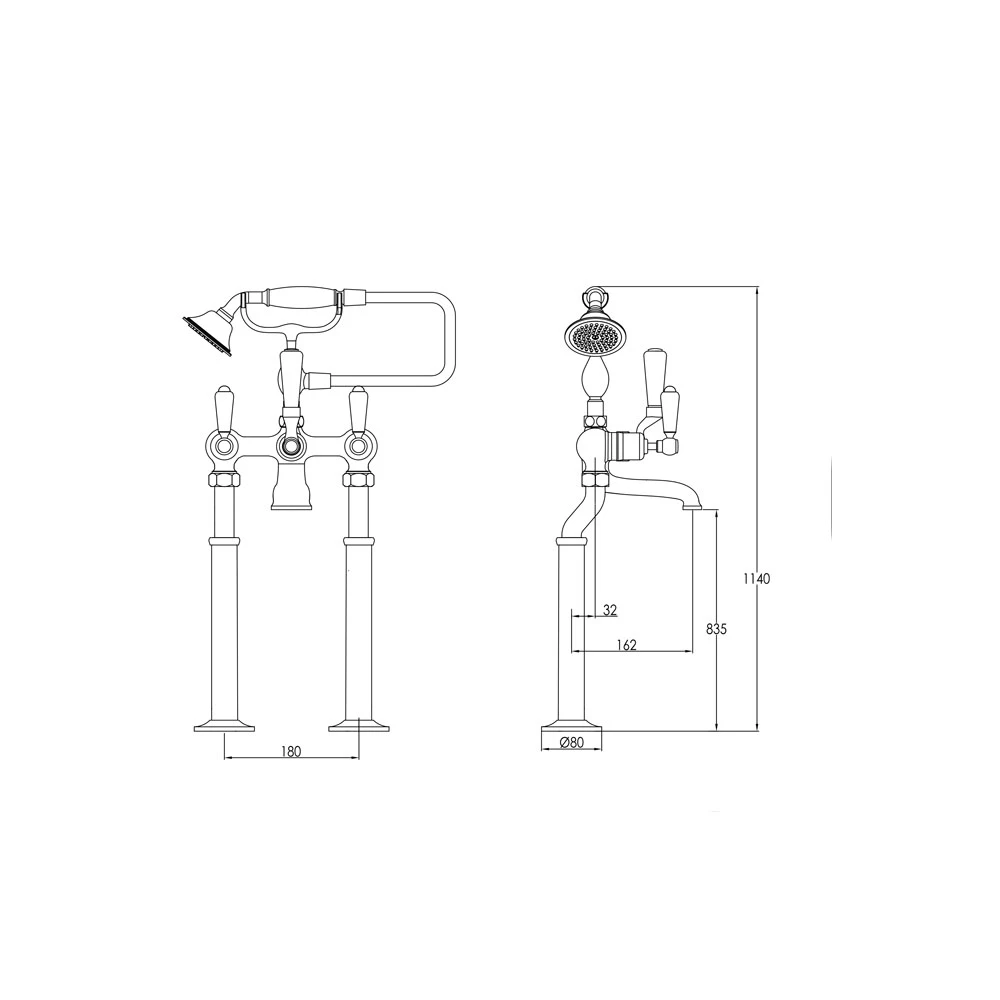 Butler & Rose Caledonia Lever Floorstanding Bath Shower Mixer With Shower Kit - Nickel 6 Butler & Rose Caledonia Lever Floorstanding Bath Shower Mixer With Shower Kit - Nickel - Image 4