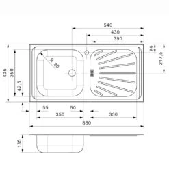 Reginox Alpha 10 Reversible Single Bowl Stainless Steel Inset Sink & Waste - 860 X 435mm -Vado Sale Store aplha10 tech