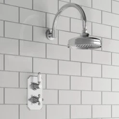 Arabella Traditional Concealed Shower Valve & 200mm Fixed Shower Head - 313mm Curved Wall Arm