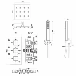 Archie Concealed Shower Valve, 200mm Fixed Shower Head & Handset - 300mm Wall Shower Arm -Vado Sale Store archie shower valve 200 head handset kit tech