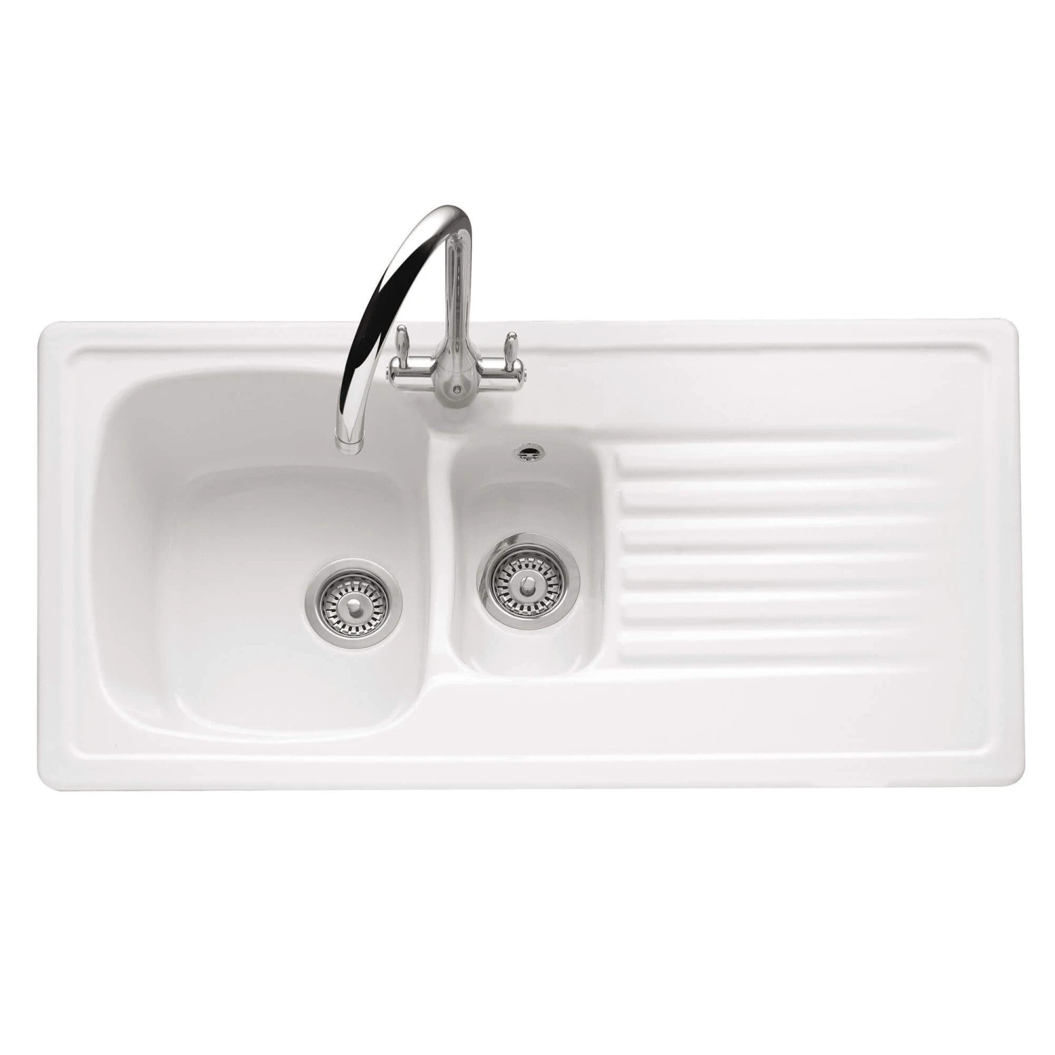 Caple Ashford 1.5 Bowl White Ceramic Kitchen Sink With Reversible Drainer - 1000 X 510mm 3 Caple Ashford 1.5 Bowl White Ceramic Kitchen Sink With Reversible Drainer - 1000 X 510mm
