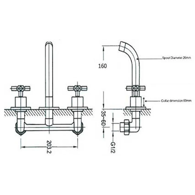 Sagittarius Avant Wall Mounted 3 Hole Basin Mixer With 160mm Spout 4 Sagittarius Avant Wall Mounted 3 Hole Basin Mixer With 160mm Spout - Image 2
