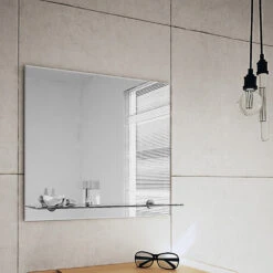 Origins Living Straight Edge Bathroom Mirror With Glass Shelf - 500 X 550mm
