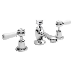 Hudson Reed White Topaz 3 Hole Lever Basin Mixer