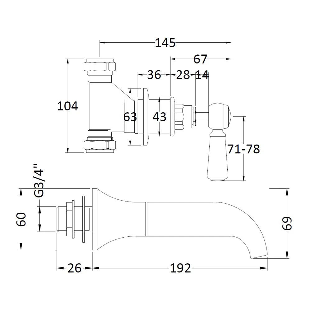 Hudson Reed Black Topaz Lever Bath Spout With Hexagonal Collars - Chrome/Black 4 Hudson Reed Black Topaz Lever Bath Spout With Hexagonal Collars - Chrome/Black - Image 2