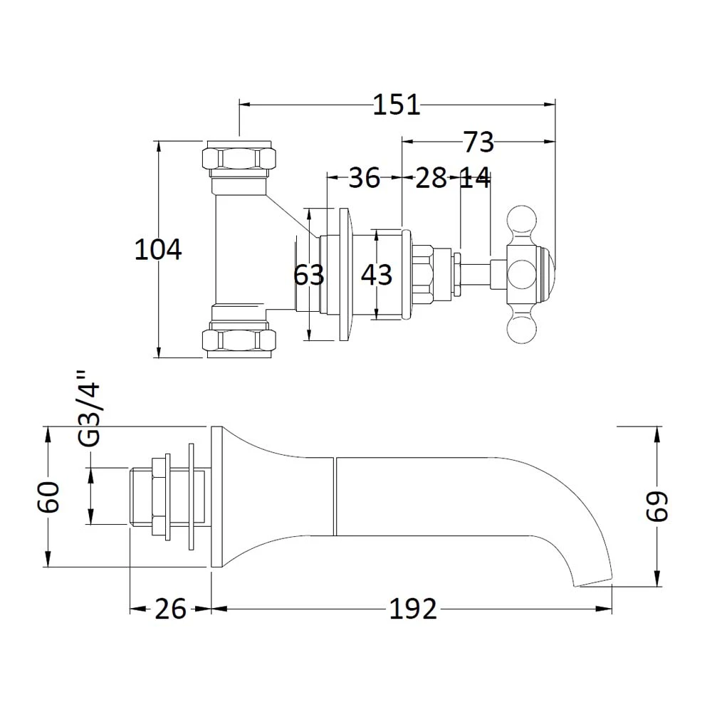 Hudson Reed Black Topaz Crosshead Bath Spout With Hexagonal Collars - Chrome/Black 4 Hudson Reed Black Topaz Crosshead Bath Spout With Hexagonal Collars - Chrome/Black - Image 2