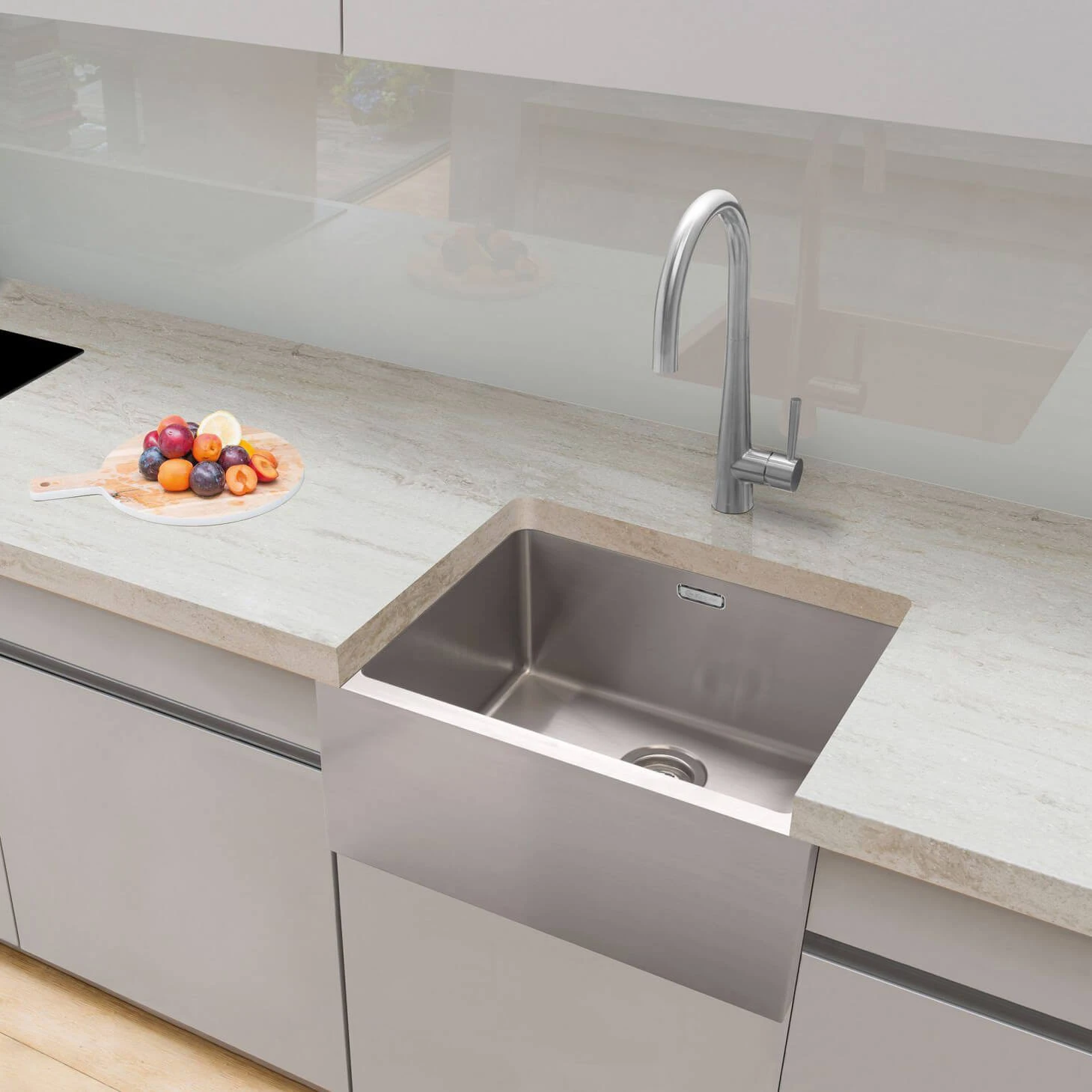 Caple Single Bowl Brushed Stainless Steel Belfast Kitchen Sink & Waste Kit - 600 X 465mm 4 Caple Single Bowl Brushed Stainless Steel Belfast Kitchen Sink & Waste Kit - 600 X 465mm - Image 2