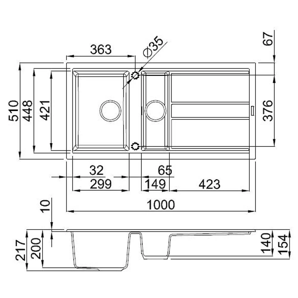 Reginox Best 475 1.5 Bowl Titanium Granite Kitchen Sink & Waste Kit With Reversible Drainer - 1000 X 510mm 9 Reginox Best 475 1.5 Bowl Titanium Granite Kitchen Sink & Waste Kit With Reversible Drainer - 1000 X 510mm - Image 7