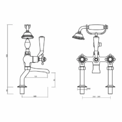Crosswater Belgravia Crosshead Bath Shower Mixer - Nickel -Vado Sale Store bl422dc technical drawing