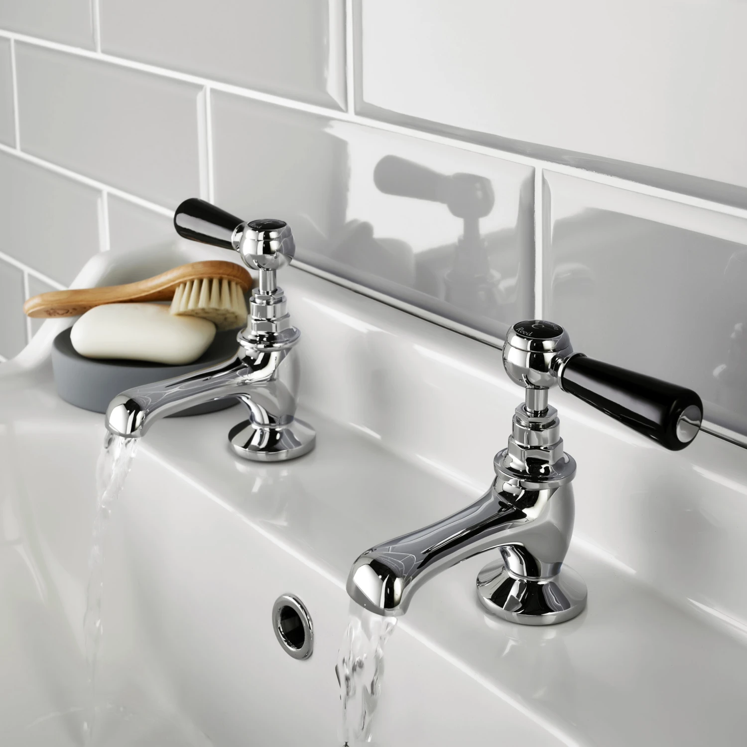 Hudson Reed Black Topaz Lever Basin Taps With Hexagonal Collars - Chrome/Black 3 Hudson Reed Black Topaz Lever Basin Taps With Hexagonal Collars - Chrome/Black