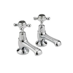 Hudson Reed Black Topaz Crosshead Basin Taps With Dome Collars - Chrome/Black