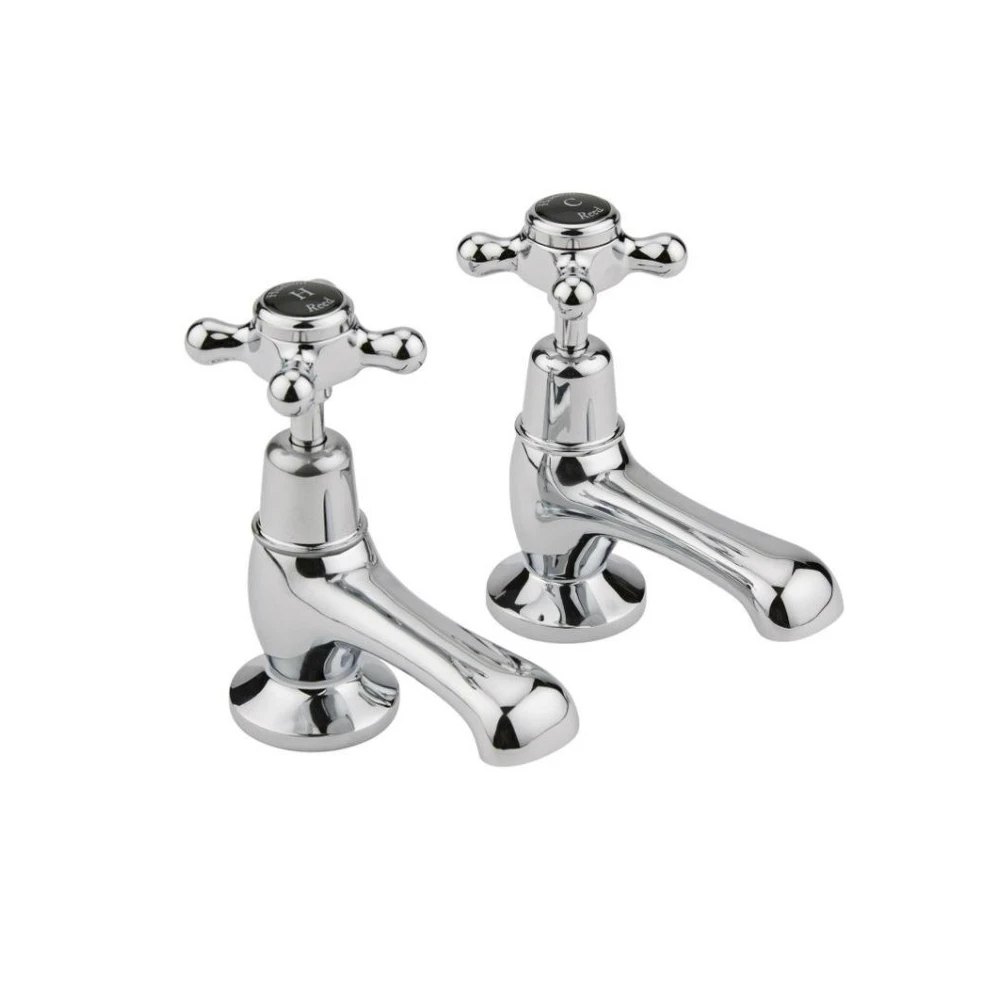 Hudson Reed Black Topaz Crosshead Basin Taps With Dome Collars - Chrome/Black 3 Hudson Reed Black Topaz Crosshead Basin Taps With Dome Collars - Chrome/Black