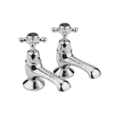 Hudson Reed Black Topaz Crosshead Bath Taps With Dome Collars - Chrome/Black