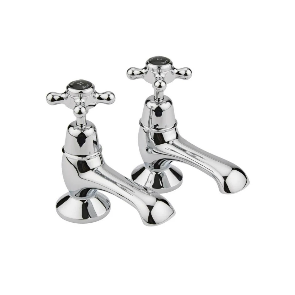 Hudson Reed Black Topaz Crosshead Bath Taps With Dome Collars - Chrome/Black 3 Hudson Reed Black Topaz Crosshead Bath Taps With Dome Collars - Chrome/Black