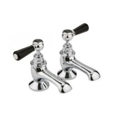Hudson Reed Black Topaz Lever Bath Taps With Hexagonal Collars - Chrome/Black