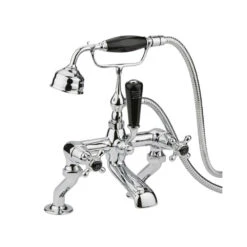 Hudson Reed Black Topaz Crosshead Deck Mounted Bath Shower Mixer With Handset Kit & Dome Collars