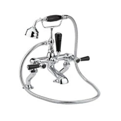 Hudson Reed Black Topaz Lever Deck Mounted Bath Shower Mixer With Handset Kit & Hexagonal Collars