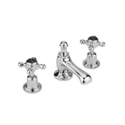 Hudson Reed Black Topaz Crosshead 3 Tap Hole Basin Mixer With Dome Collars - Chrome/Black