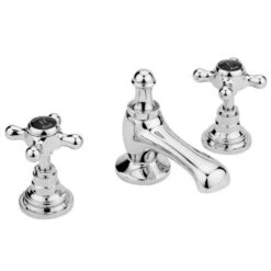 Hudson Reed Black Topaz Crosshead 3 Tap Hole Basin Mixer With Hexagonal Collars & Waste
