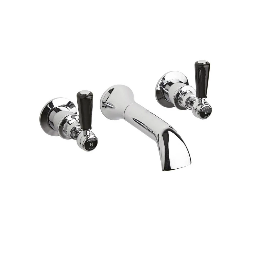 Hudson Reed Black Topaz Lever Bath Spout With Hexagonal Collars - Chrome/Black 3 Hudson Reed Black Topaz Lever Bath Spout With Hexagonal Collars - Chrome/Black