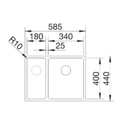 Blanco Claron 1.5 Bowl Satin Polish Stainless Steel Kitchen Sink & Waste With Right Hand Main Bowl - 585 X 440mm 13 Blanco Claron 1.5 Bowl Satin Polish Stainless Steel Kitchen Sink & Waste With Right Hand Main Bowl - 585 X 440mm -Vado Sale Store blanco 1 5 bowl inset stainless steel sink 585x440 tech drawing
