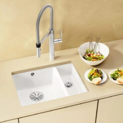 Blanco Subline 1.5 Bowl Undermount Black Ceramic Kitchen Sink & Waste - 567 X 456mm -Vado Sale Store blanco 1 5 bowl white ceramic sink 567x456mm lifestyle 2