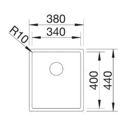 Blanco Claron Compact 1 Bowl Undermount Satin Polish Stainless Steel Kitchen Sink & Waste - 380 X 440mm 9 Blanco Claron Compact 1 Bowl Undermount Satin Polish Stainless Steel Kitchen Sink & Waste - 380 X 440mm -Vado Sale Store blanco 340 u undermount stainless steel sink 380x440 tech drawing