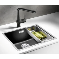 Blanco Subline 500-IF White Silgranit Composite Kitchen Sink & Waste With Steel Frame - 543 X 443mm -Vado Sale Store blanco 500 if anthracite silgranit sink tap ledge 530x460mm lifestyle