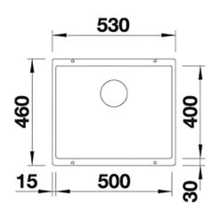 Blanco Subline 500-U Black Edition 1 Bowl Undermount Silgranit Composite Kitchen Sink & Waste - 530 X 460mm -Vado Sale Store blanco 500 u silgranit sink 530x460mm tech drawing 1