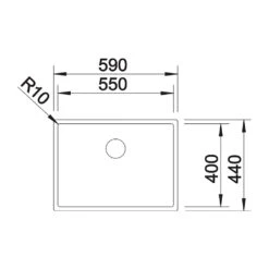 Blanco Claron Large 1 Bowl Undermount Satin Polish Stainless Steel Kitchen Sink & Waste - 590 X 440mm -Vado Sale Store blanco 550 u undermount stainless steel sink 590x440 tech drawing