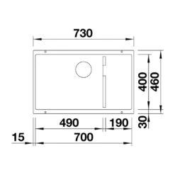 Blanco Subline 700-U Extra Large Stepped 1 Bowl Undermount Alumetallic Silgranit Composite Kitchen Sink & Waste - 730 X 460mm 27 Blanco Subline 700-U Extra Large Stepped 1 Bowl Undermount Alumetallic Silgranit Composite Kitchen Sink & Waste - 730 X 460mm -Vado Sale Store blanco 700 u stepped silgranit sink 730x460mm tech drawing