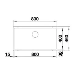 Blanco Subline 800-U Extra Large 1 Bowl Undermount Tartufo Silgranit Composite Kitchen Sink & Waste - 830 X 460mm -Vado Sale Store blanco 800 u silgranit sink 830x460mm tech drawing