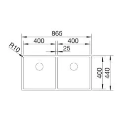 Blanco Claron Double Bowl Undermount Satin Polish Stainless Steel Kitchen Sink & Waste - 865 X 440mm 9 Blanco Claron Double Bowl Undermount Satin Polish Stainless Steel Kitchen Sink & Waste - 865 X 440mm -Vado Sale Store blanco claron 2 bowl undermount stainless steel sink 865x440 tech drawing