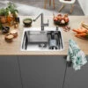 Blanco Etagon Large 1 Bowl Satin Polish Stainless Steel Kitchen Sink & Waste With Tap Ledge - 540 X 500mm 2 Blanco Etagon Large 1 Bowl Satin Polish Stainless Steel Kitchen Sink & Waste With Tap Ledge - 540 X 500mm -Vado Sale Store blanco etagon 500 ifa stainless steel sink lifestyle 1