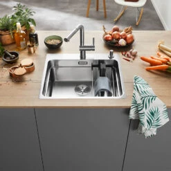 Blanco Etagon Large 1 Bowl Satin Polish Stainless Steel Kitchen Sink & Waste With Tap Ledge - 540 X 500mm