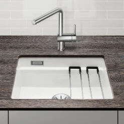 Blanco Etagon 500-U 1 Bowl Undermount Crystal White Gloss Ceramic Kitchen Sink & Waste - 540 X 456mm -Vado Sale Store blanco etagon 500 u ceramic sink white lifestyle 1