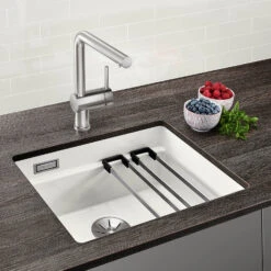 Blanco Etagon 500-U 1 Bowl Undermount Crystal White Gloss Ceramic Kitchen Sink & Waste - 540 X 456mm -Vado Sale Store blanco etagon 500 u ceramic sink white lifestyle 2