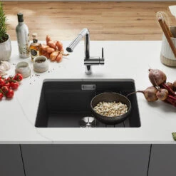 Blanco Etagon 500-U Large 1 Bowl Black Silgranit Composite Undermount Kitchen Sink & Waste - 530 X 460mm 22 Blanco Etagon 500-U Large 1 Bowl Black Silgranit Composite Undermount Kitchen Sink & Waste - 530 X 460mm -Vado Sale Store blanco etagon 500 u silgranit rock grey sink lifestyle 1
