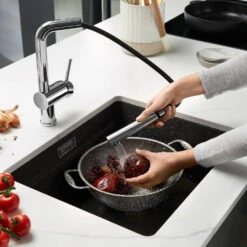 Blanco Etagon 500-U Large 1 Bowl Black Silgranit Composite Undermount Kitchen Sink & Waste - 530 X 460mm 25 Blanco Etagon 500-U Large 1 Bowl Black Silgranit Composite Undermount Kitchen Sink & Waste - 530 X 460mm -Vado Sale Store blanco etagon 500 u silgranit rock grey sink lifestyle 4
