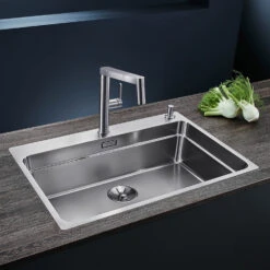 Blanco Etagon Extra Large 1 Bowl Satin Polish Stainless Steel Kitchen Sink & Waste With Tap Ledge - 740 X 500mm