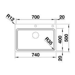Blanco Etagon Extra Large 1 Bowl Satin Polish Stainless Steel Kitchen Sink & Waste With Tap Ledge - 740 X 500mm 11 Blanco Etagon Extra Large 1 Bowl Satin Polish Stainless Steel Kitchen Sink & Waste With Tap Ledge - 740 X 500mm -Vado Sale Store blanco etagon 700 ifa stainless steel sink tech drawing