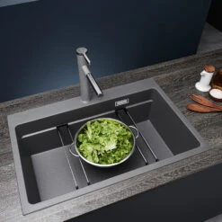 Blanco Etagon 8 Extra Large 1 Bowl Rock Grey Silgranit Composite Kitchen Sink & Waste With Tap Ledge - 780 X 510mm 24 Blanco Etagon 8 Extra Large 1 Bowl Rock Grey Silgranit Composite Kitchen Sink & Waste With Tap Ledge - 780 X 510mm -Vado Sale Store blanco etagon 8 silgranit alumetallic sink lifestyle 3