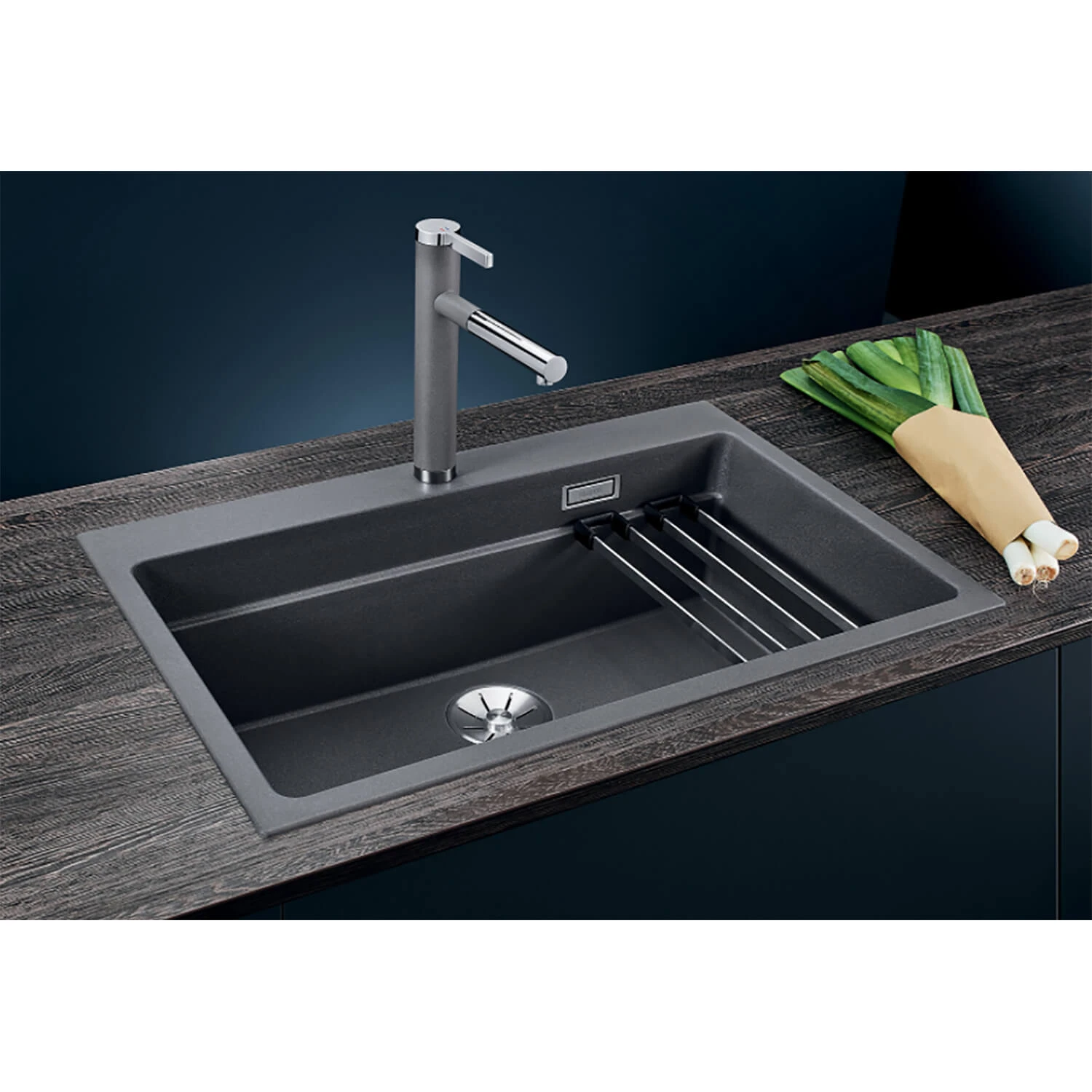 Blanco Etagon 8 Extra Large 1 Bowl Rock Grey Silgranit Composite Kitchen Sink & Waste With Tap Ledge - 780 X 510mm 6 Blanco Etagon 8 Extra Large 1 Bowl Rock Grey Silgranit Composite Kitchen Sink & Waste With Tap Ledge - 780 X 510mm - Image 4