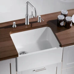 Blanco Belfast Crystal Gloss White Ceramic Kitchen Sink & Waste - 595 X 455mm -Vado Sale Store blanco gloss white belfast ceramic sink lifestyle 1