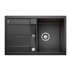 Blanco Metra 45 S Ultra Compact 1 Bowl Inset Black Silgranit Composite Kitchen Sink & Waste With Reversible Drainer - 780 X 500mm -Vado Sale Store blanco metra 45 s silgranit anthracite sink 780x500 cutout