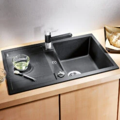 Blanco Metra 45 S Ultra Compact 1 Bowl Inset Black Silgranit Composite Kitchen Sink & Waste With Reversible Drainer - 780 X 500mm -Vado Sale Store blanco metra 45 s silgranit anthracite sink 780x500 lifestyle