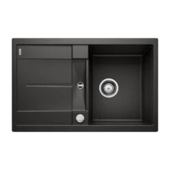 Blanco Metra 45 S Ultra Compact 1 Bowl Inset Black Silgranit Composite Kitchen Sink & Waste With Reversible Drainer - 780 X 500mm -Vado Sale Store blanco metra 45 s silgranit black sink 780x500 cutout